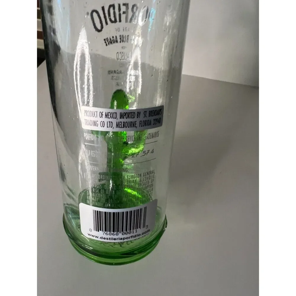 Porfidio Tequila Bottle Empty Handblown Green Cactus Art Glass  Wedding Water